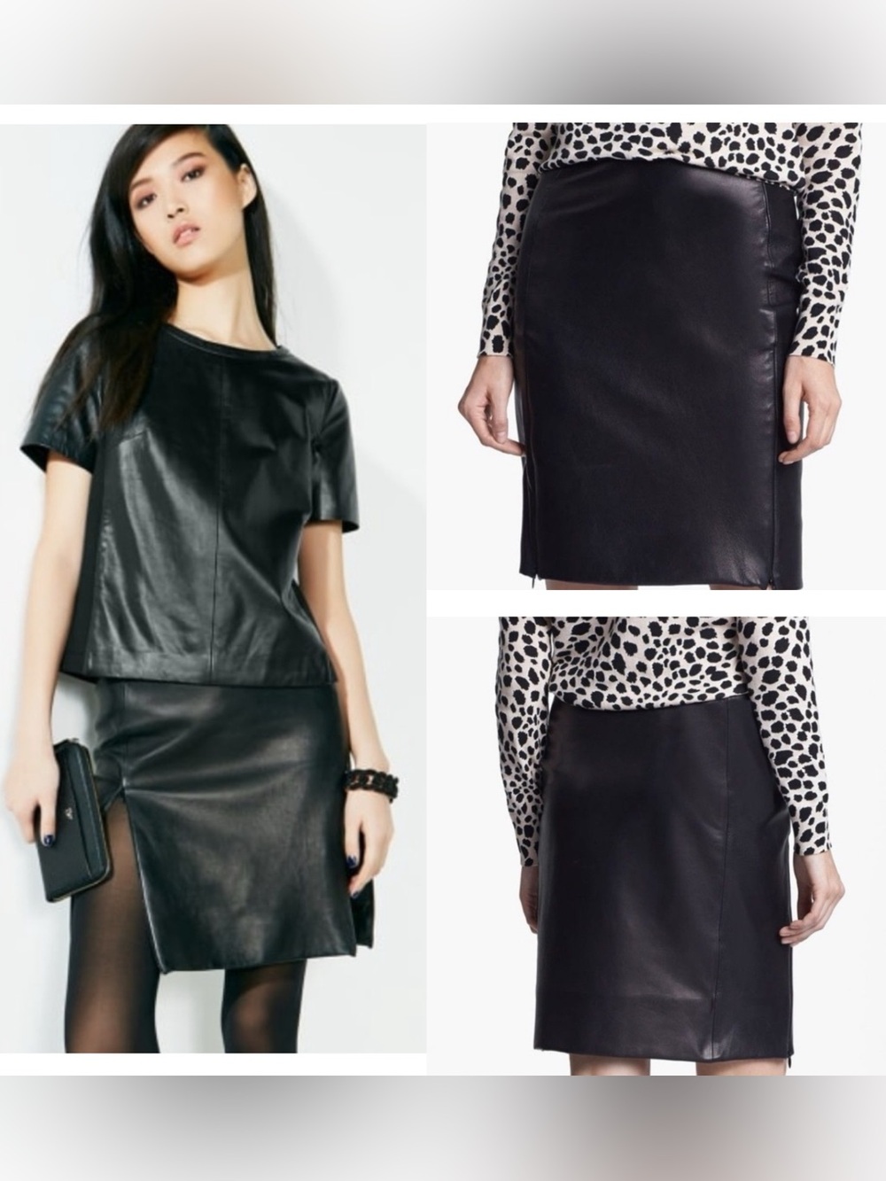 Diane von Furstenberg Rita Two All Over Leather Skirt Black Size 4 NWT